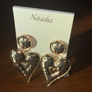 Natasha‎ Couture Gold Heart Drop Earrings